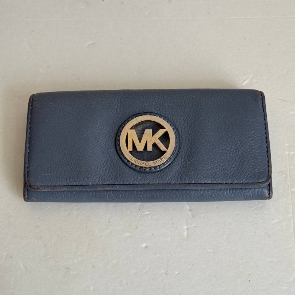 Michael Kors Fulton Wallet Timeless Luxury Classic Continental Leather Blue